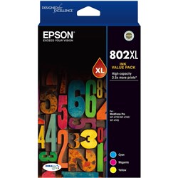 Epson 802XL DURABrite Ultra Ink Cartridge High Yield Value Pack Of 3 Assorted