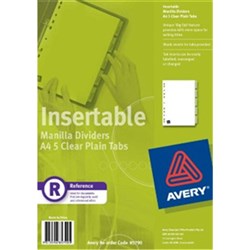 AVERY DIVIDERS INSERTABLE TAB Manilla A4 5Tabs Clear Tabs