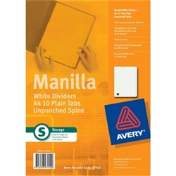 AVERY PLAIN MANILLA DIVIDERS A4 5 Tab Unpunched White