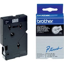 BROTHER TC101 PTOUCH TAPE Casette 12mmx7.7mt Black On Clear Tape