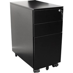 Rapidline Go Steel Slimline Mobile Pedestal 2 Drawer 1 File 300Wx475Dx610mmH Black