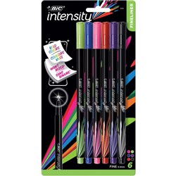 BIC Intensity Fineliner Pen Assorted Colours Pack of 6