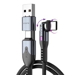 Statik PowerPivot Pro USB-A/C To USB-C Cable 2 Meter Braided Black