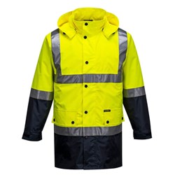 Portwest Eyre Hi-Vis Contrast Rain Traffic Jacket XS Yellow And Navy