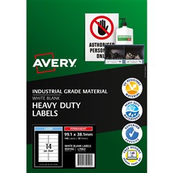 Avery Heavy Duty Waterproof Labels White Laser L7063 99.1 x 38.1mm 14UP 140 Labels