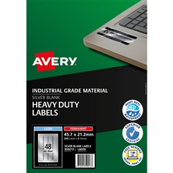 Avery Heavy Duty Permanent Labels Silver Laser L6009 45.7 x 21.2mm 48UP 240 Labels