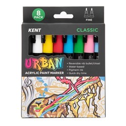 Kent Urban Paint Markers Fine 3mm Dual Nib Classic Assorted Pack Of 8