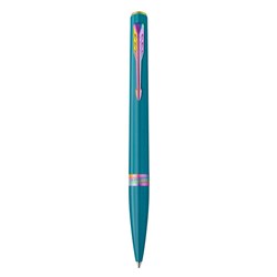 Parker Meridian Twist Ballpoint Pen Teal Barrel Rainbow Trim Blue Refill