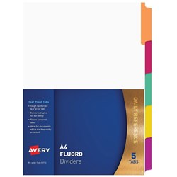 AVERY MYLAR TAB DIVIDERS A4 1-5 White,Fluoro Tabs