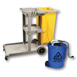 CLEANLINK JANITORS TROLLEY 3 Tier Grey & BONUS CLEANLINK H/DUTY MOP BUCKET 16LT BLUE