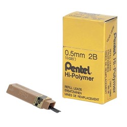 PENTEL 100C PENCIL LEADS Refill Mechanical 0.5mm 100-2B Hi-Polymer 12 Per Tube