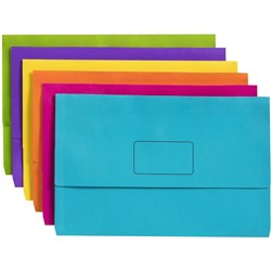 Marbig Slimpick Manilla Document Wallet Foolscap 30mm Gusset Assorted Pack Of 10