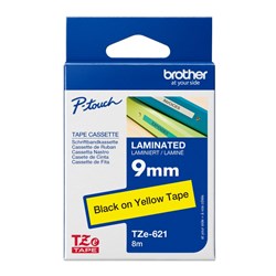 Brother TZE-621 P-Touch Tape 9mmx8m Black on Yellow