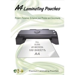 SOVEREIGN LAMINATING POUCHES Premium 216 x 303mm A4 100's 80 Micron High Gloss Round End