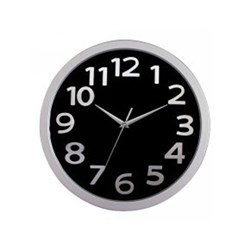 CLOCK CARVEN 33CM FASHION Black Face Silver Numbers