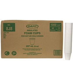 INSULATED FOAM CUPS 8 OZ 237ml 1000 Per Carton